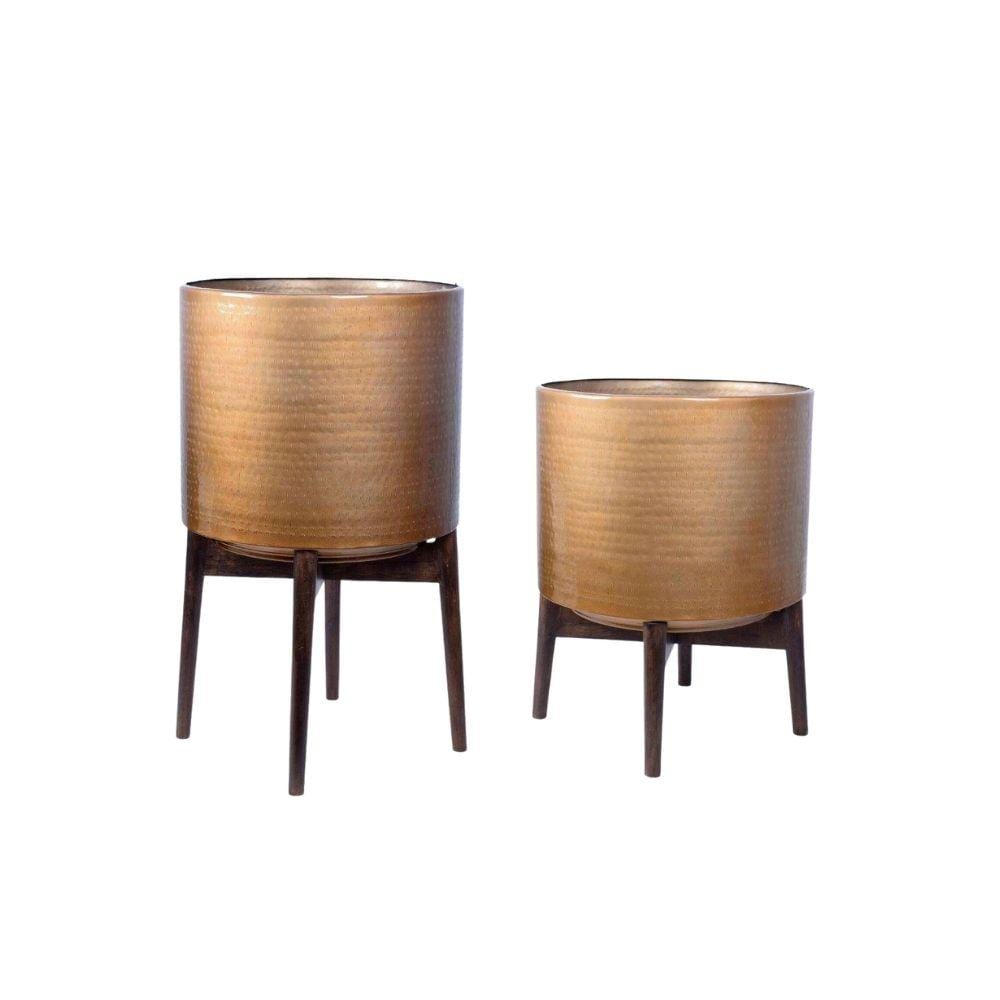 Adora -Mid-Century Modern Plant Stand With Brass Planter