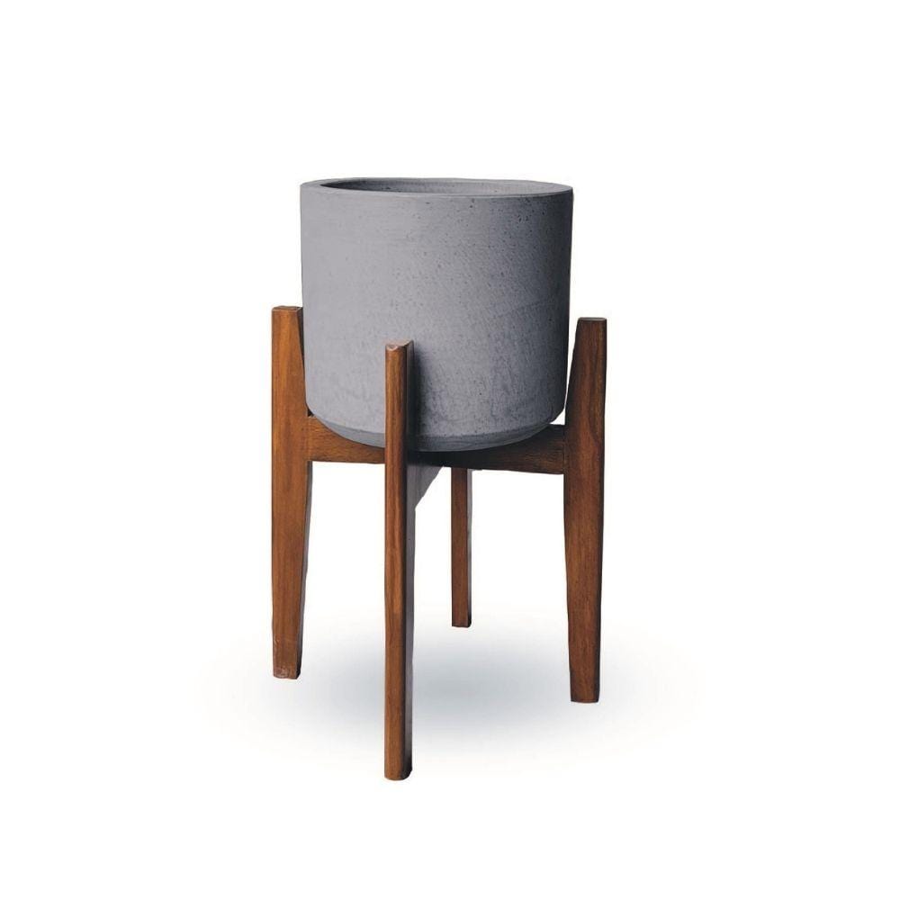 Lori Grey Mid-Century Planter With Wooden Stand