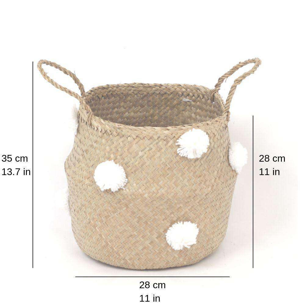 Bomba - Seagrass Basket With White Pompoms