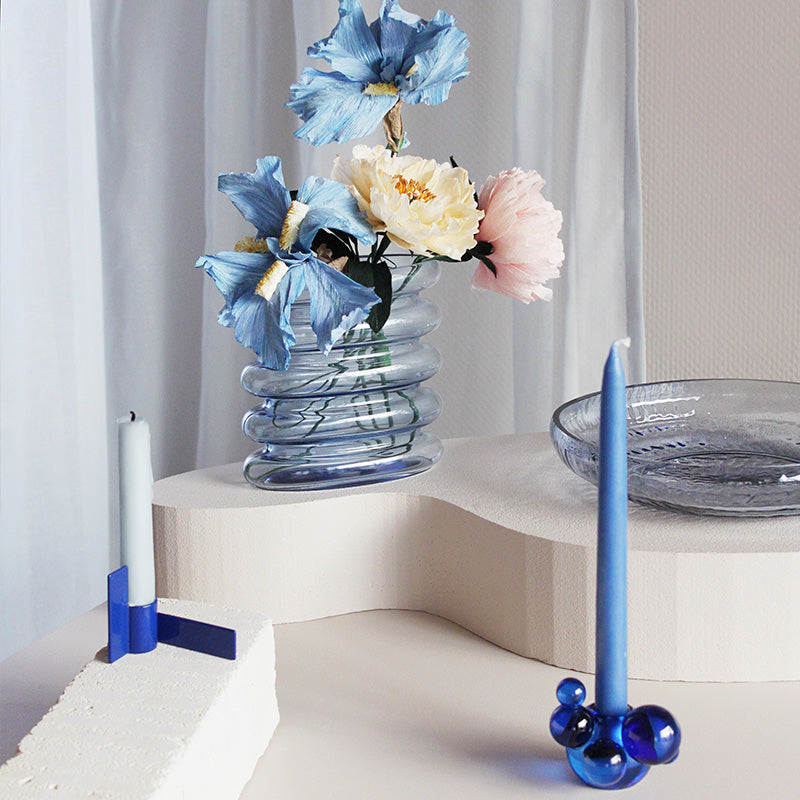 Bubble Crystal Glass Candle Holder - Cobalt Blue Decorative Sculpture