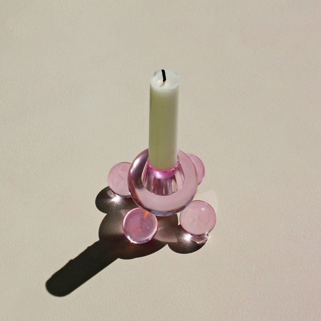 Bubble Sphere Candle Holder - Pink Crystal Glass Orb Base