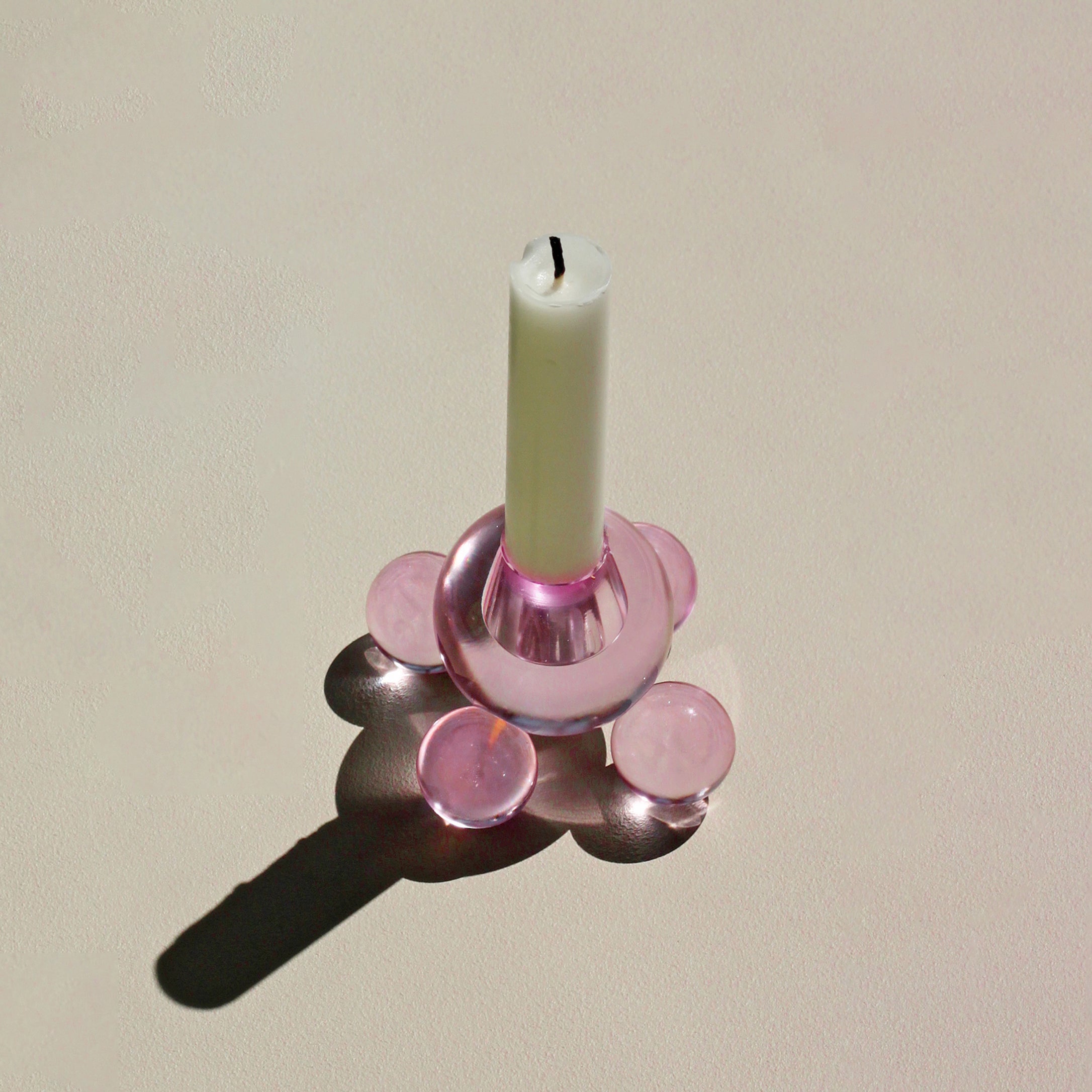 Bubble Sphere Candle Holder - Pink Crystal Glass Orb Base