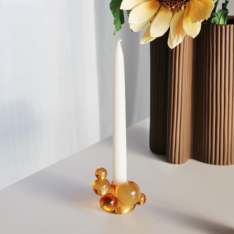 Bubble Crystal Glass Candle Holder - Orange Decorative Sculpture