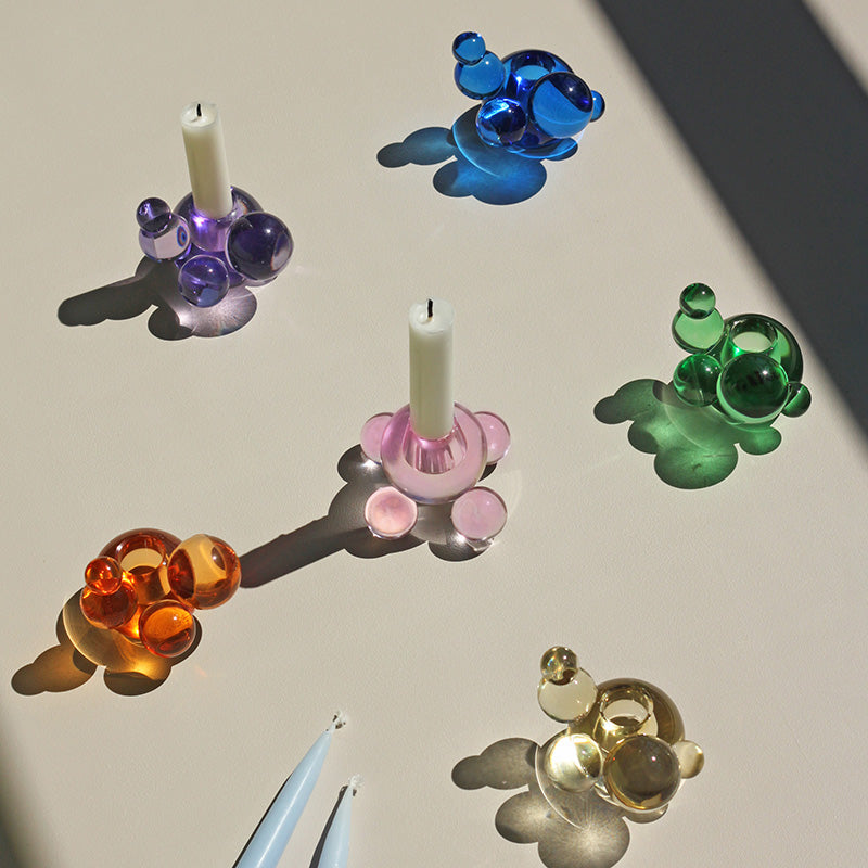 Bubble Sphere Candle Holder - Pink Crystal Glass Orb Base