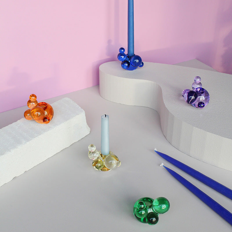 Bubble Crystal Glass Candle Holder - Cobalt Blue Decorative Sculpture