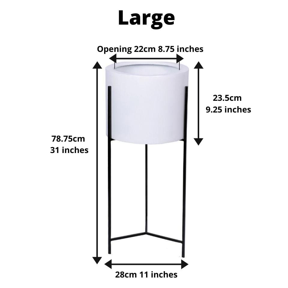 Cira - White Mid-Century Planter With Black Metal Stand (Multiple Sizes)