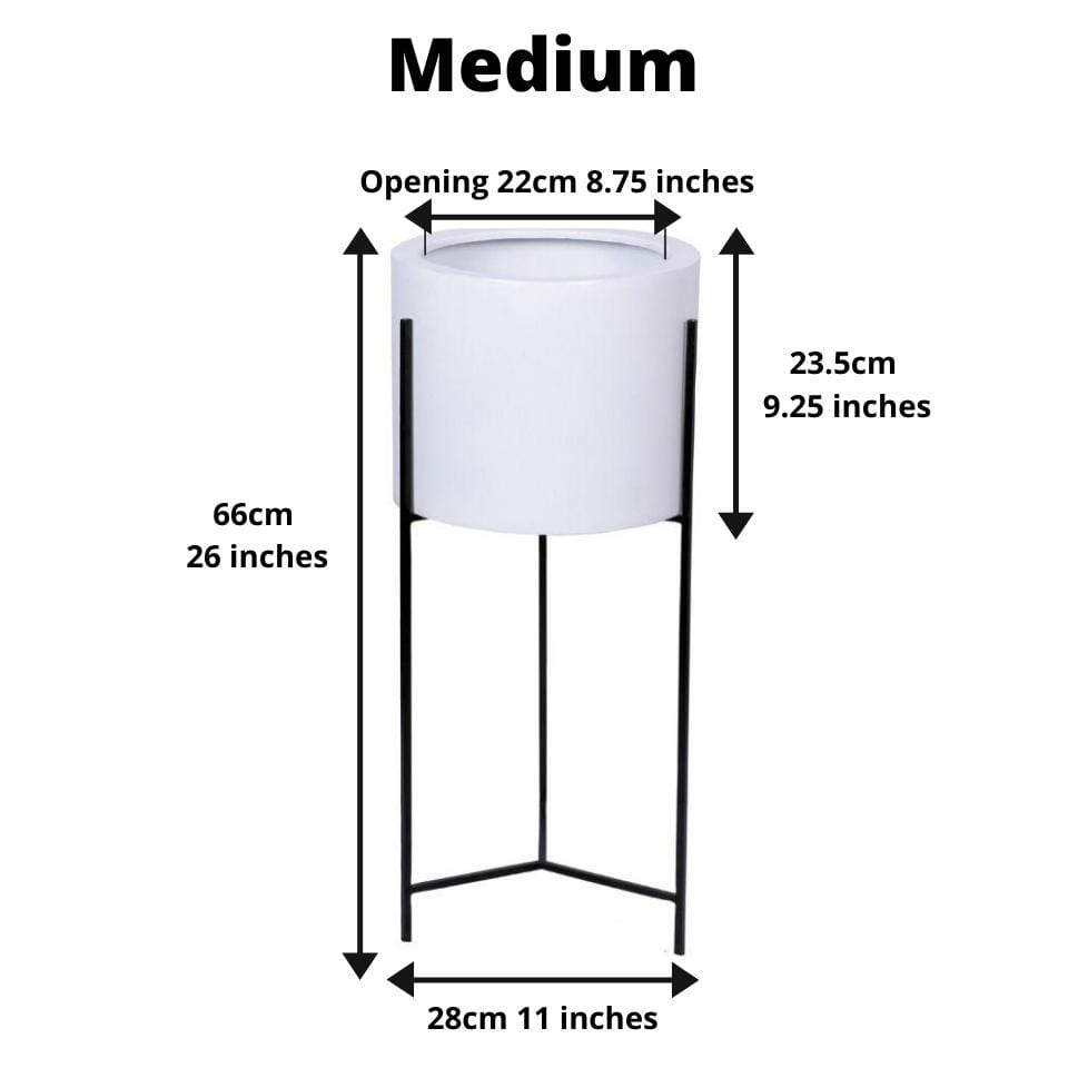 Cira - White Mid-Century Planter With Black Metal Stand (Multiple Sizes)