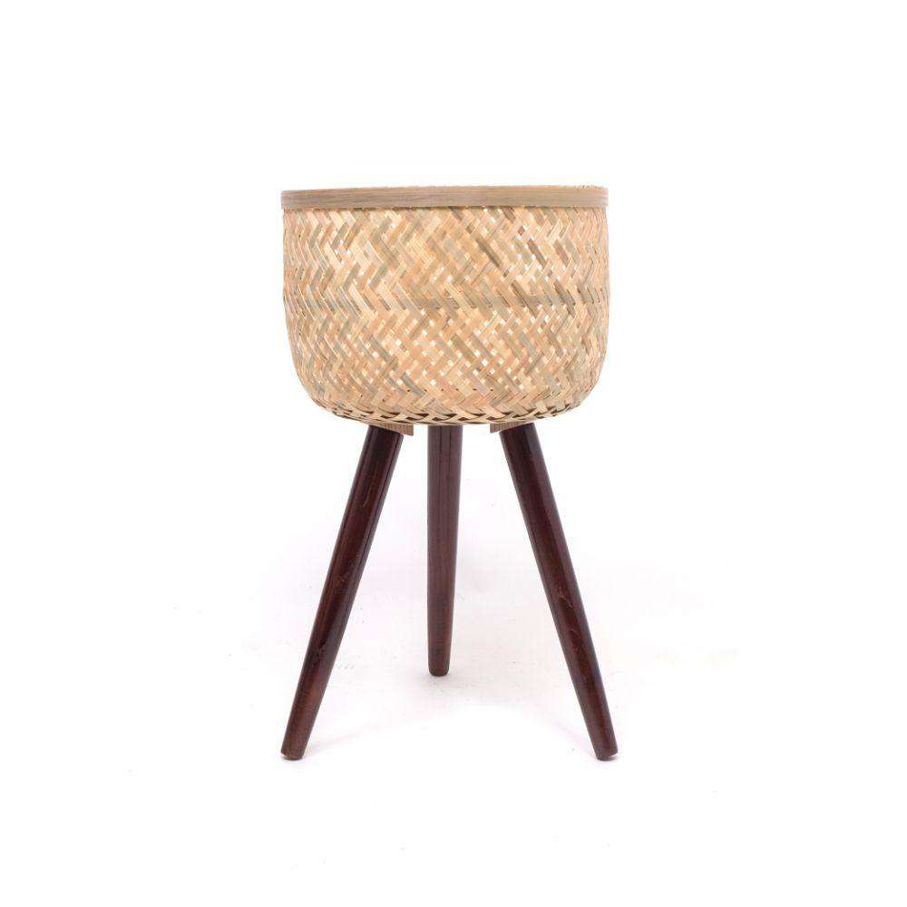 Flar Bamboo Planter On Wooden Stand