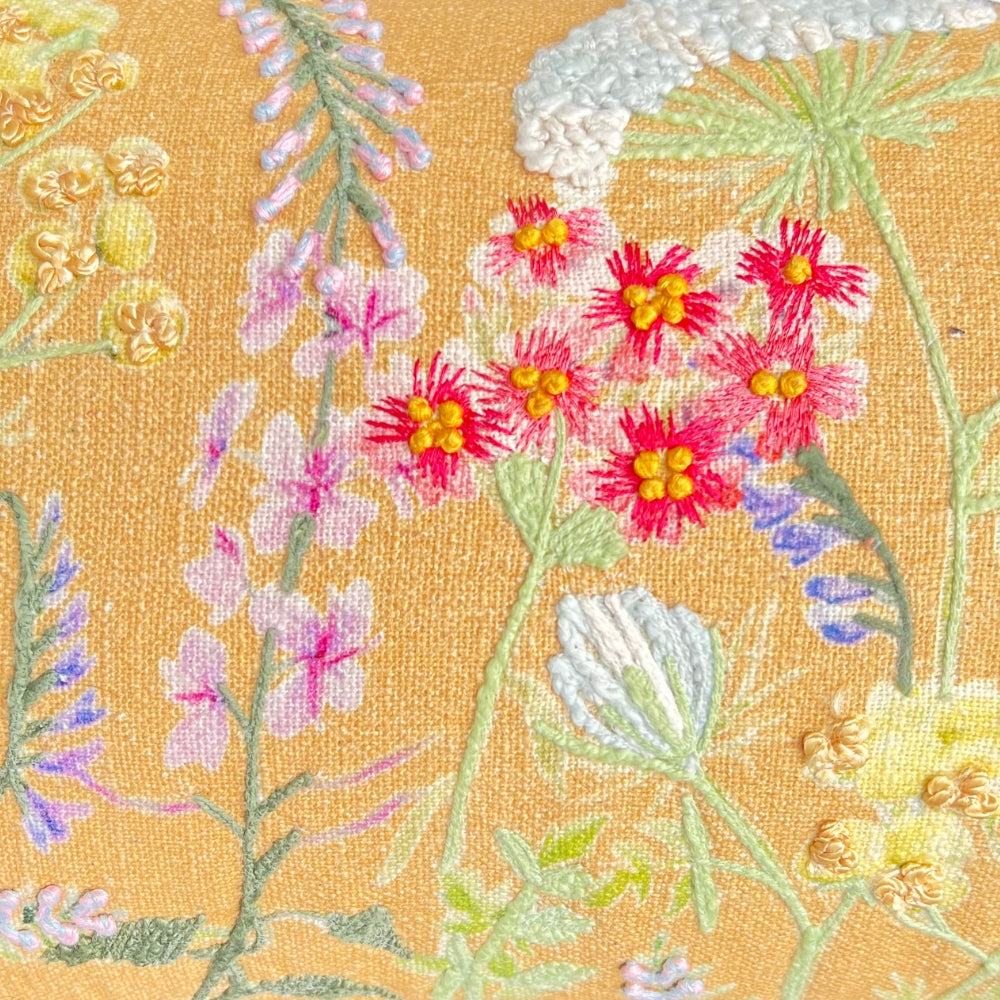 12x20" Embroidered Wildflower Lumbar Pillow – Cotton Front, Paper Silk Back