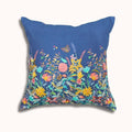 16x16" Blue Floral Embroidered Pillow Cover – Multi-Color Border, Paper Silk Back
