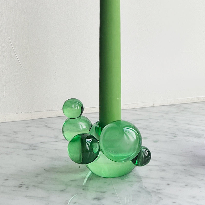 Bubble Crystal Glass Candle Holder - Lovely Green Decorative Sculpture