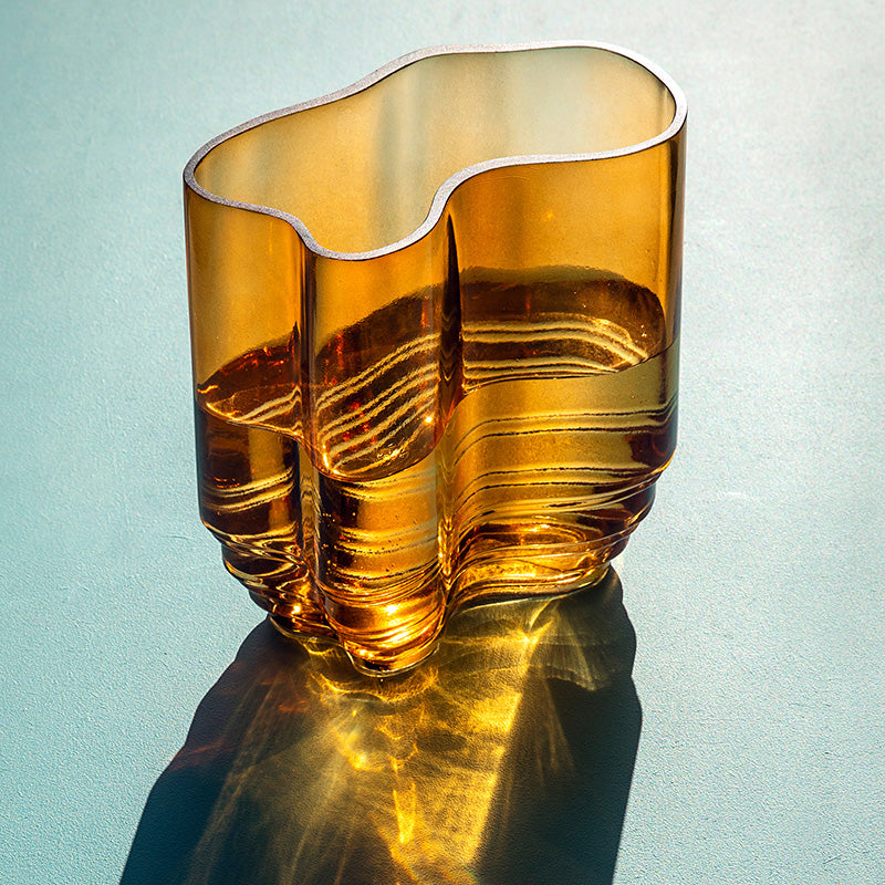 Lake Glass Vase - Mouth-Blown Amber Organic Design