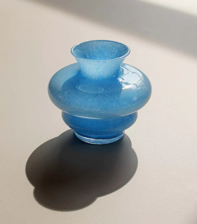 Curve Mini Glass Vase - Hand-Blown Light Blue Design
